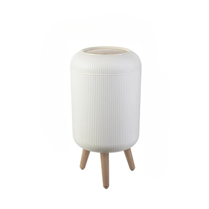 Houten hoge afvalemmer met drukdeksel