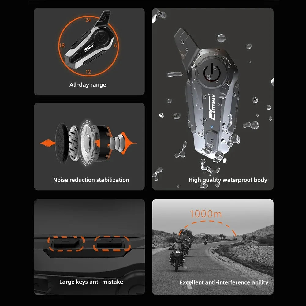 Bluetooth motorhelm intercom headset met 1000m bereik