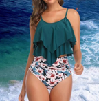 Tankini met ruches en hoge taille