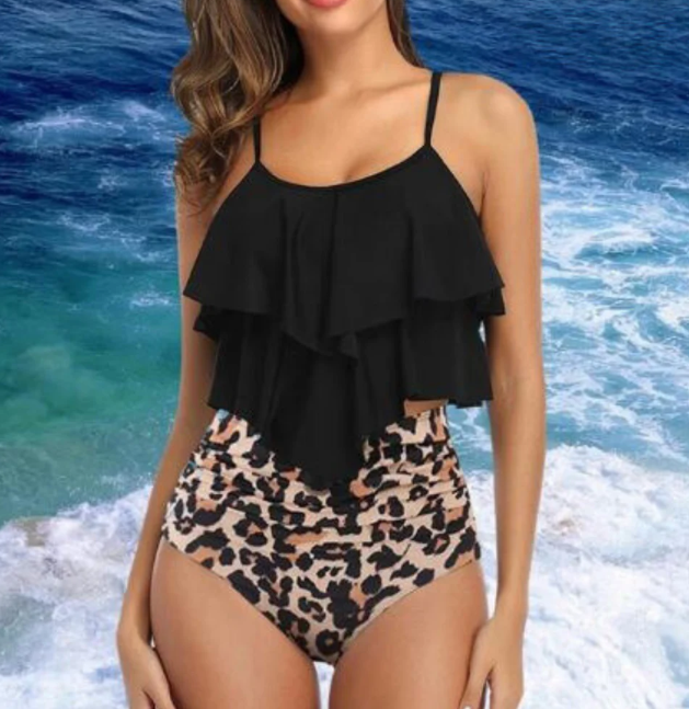 Tankini met ruches en hoge taille