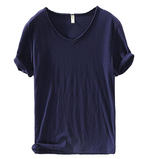 Heren V-hals linnen shirt