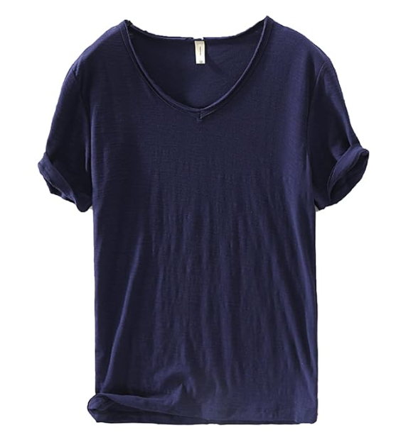 Heren V-hals linnen shirt