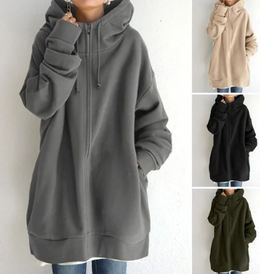 Oversized dames hoodie met rits en capuchon