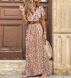 Boho-maxijurk met V-hals en korte mouwen