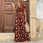 Boho-maxijurk met V-hals en korte mouwen