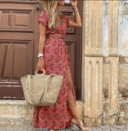 Boho-maxijurk met V-hals en korte mouwen