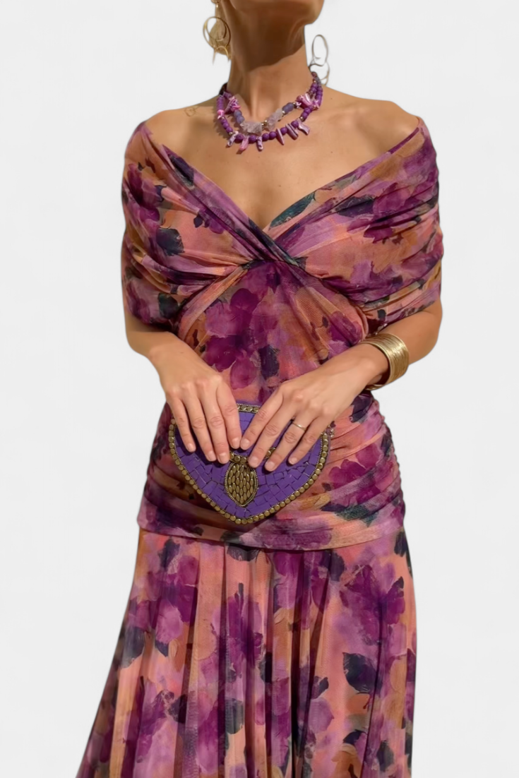 Lenny | Lange jurk met bloemenprint en V-hals