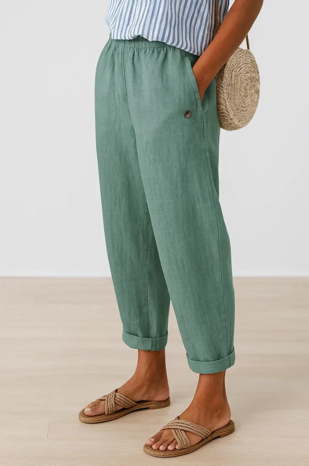 Nicoletta | Rechte damesbroek van katoenmix met elastische taille