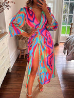 Ibiza wikkeljurk met split – Chess colored jurk