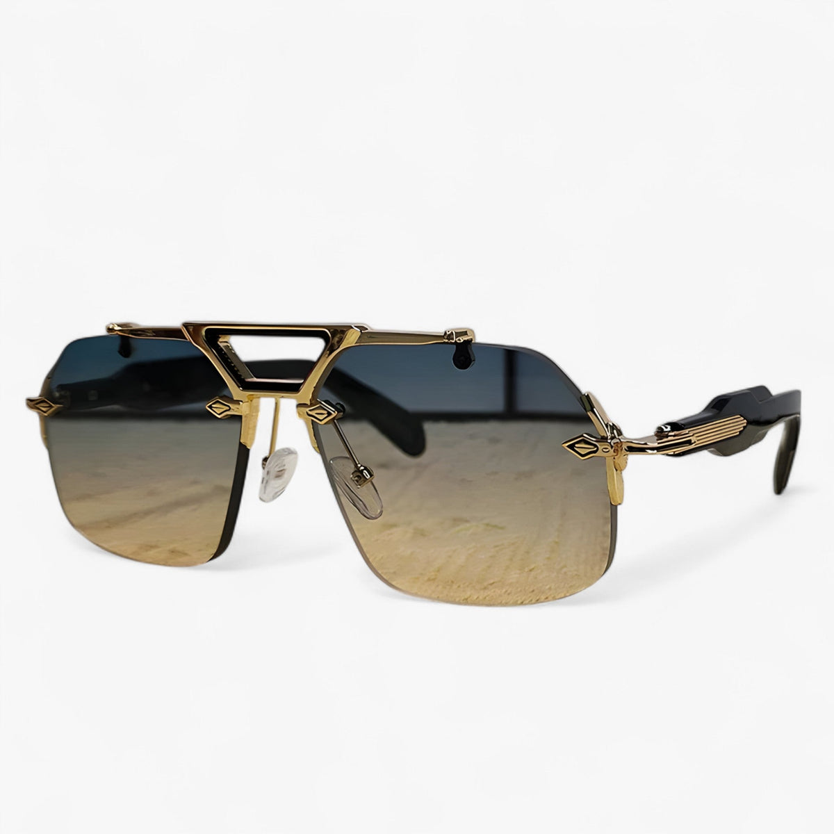 Randloze oversized zonnebril met metalen accenten