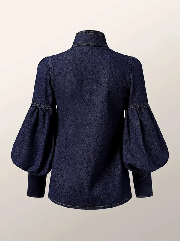 Dames denimblouse met pofmouwen