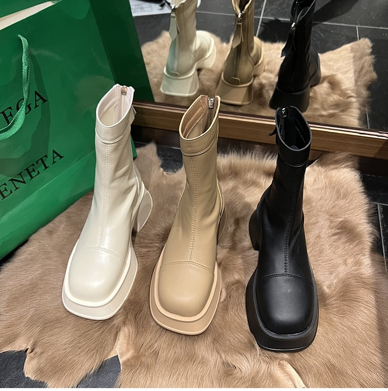 Boots met hoge plateau en brede neus voor dames