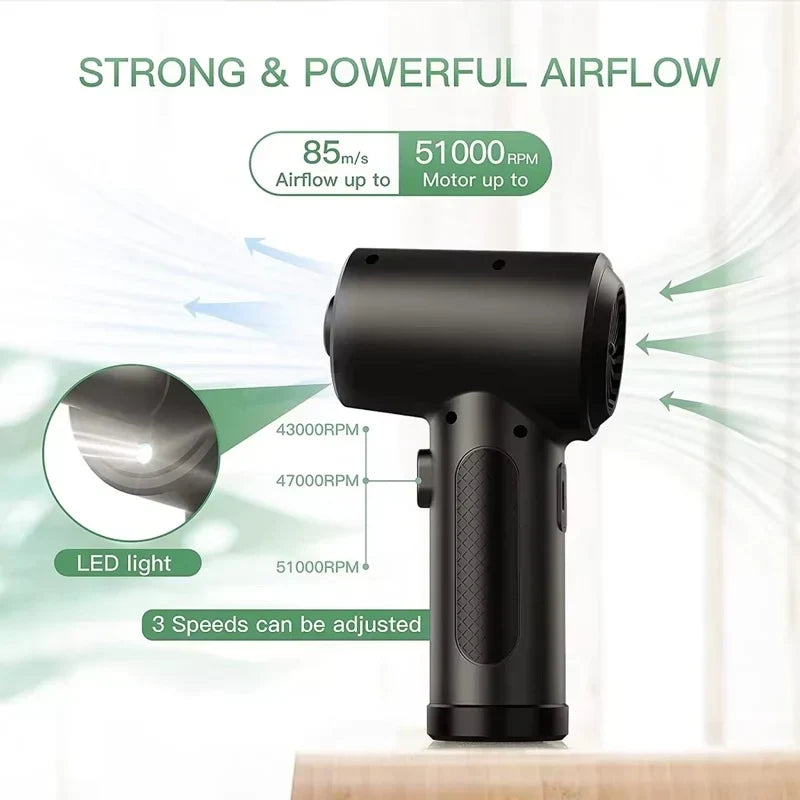 Draadloze luchtblazer met 51.000RPM motor & LED-licht