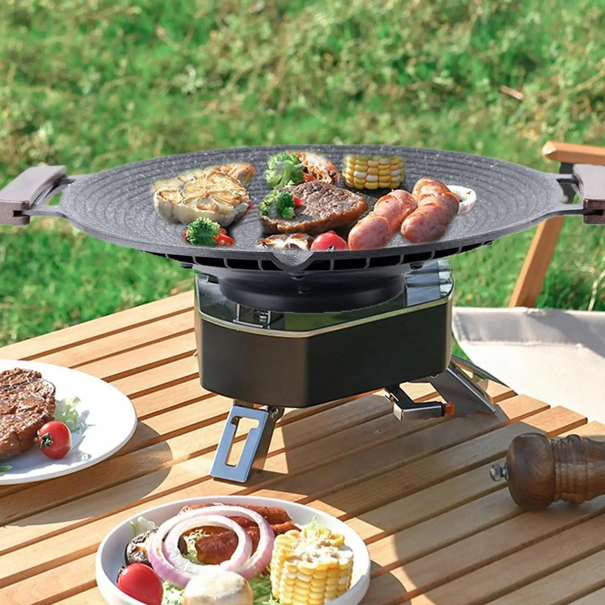 Draagbare aluminium grillpan met handvatten voor kamperen & BBQ