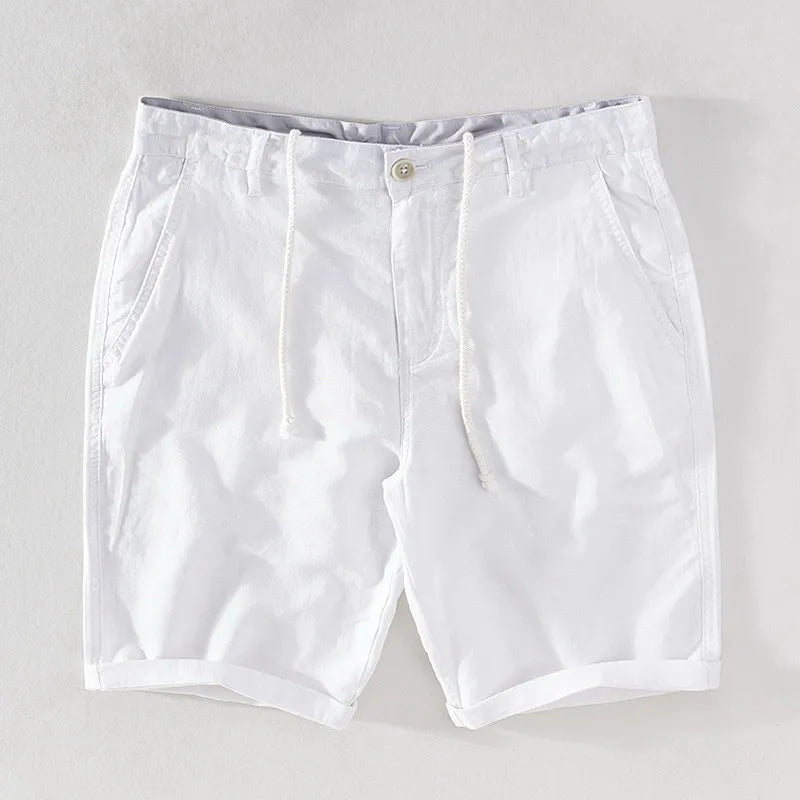 Herenshorts van linnen-katoen met knoopsluiting