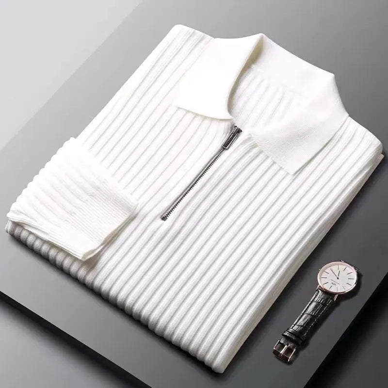 Heren merino polotrui met rits