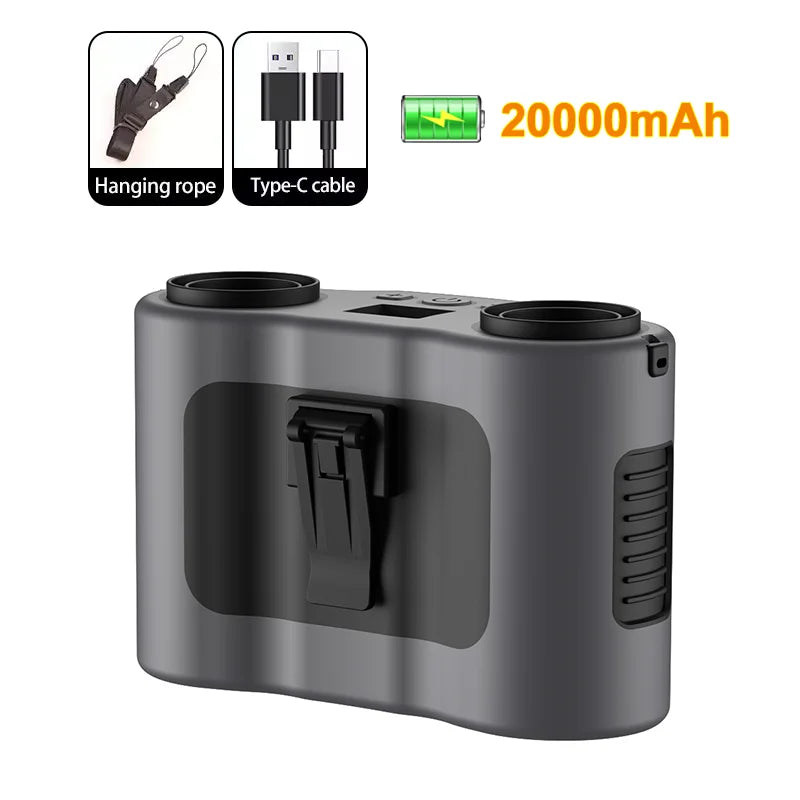 Draagbare heupclipventilator met dubbele luchtuitlaten & 20.000mAh batterij