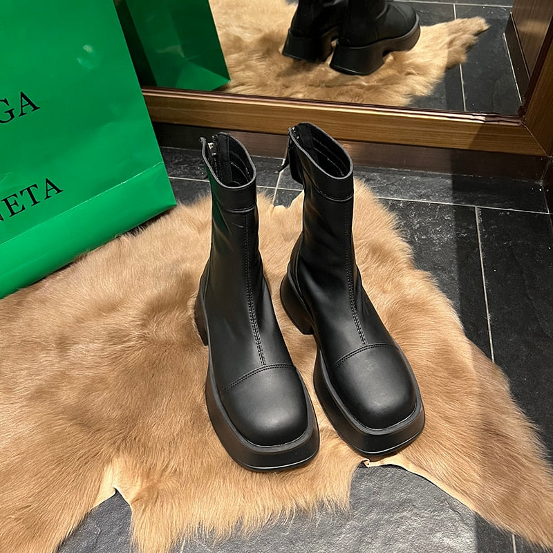Boots met hoge plateau en brede neus voor dames