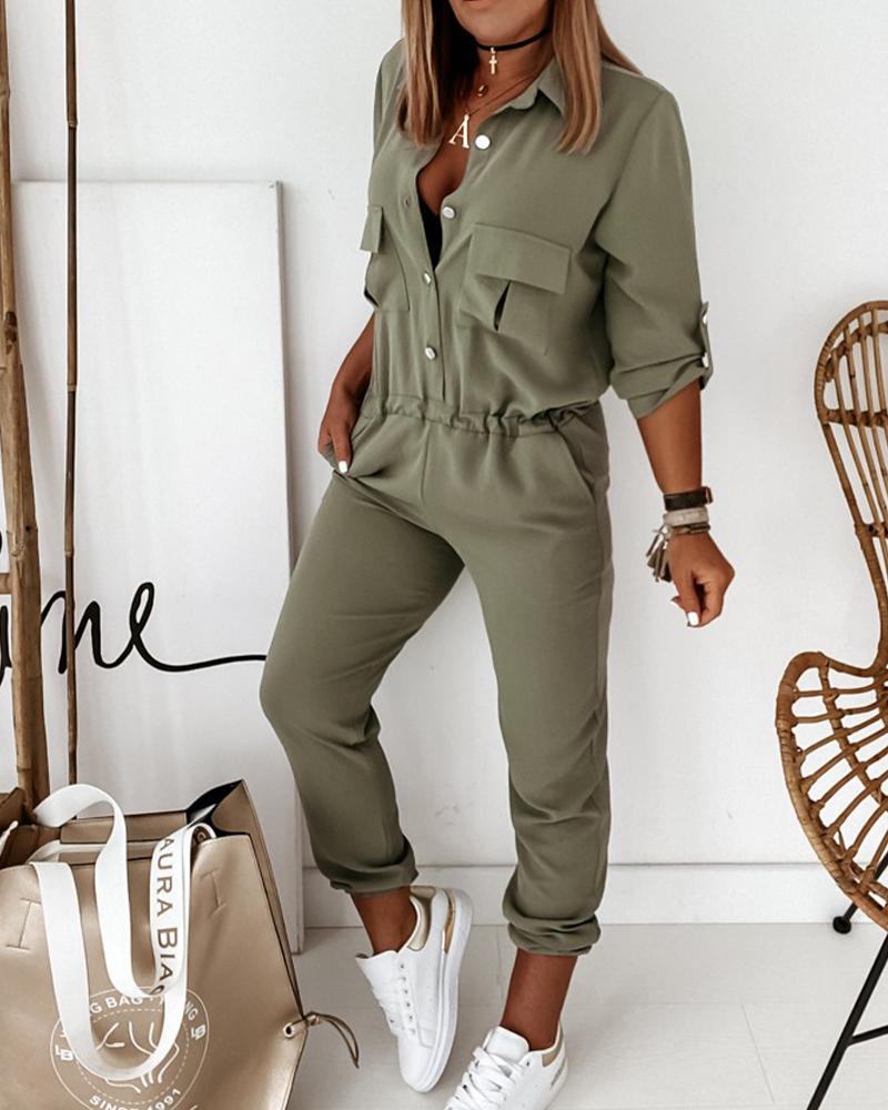 Jumpsuit met lange mouwen en elastische taille – casual kantoorstijl