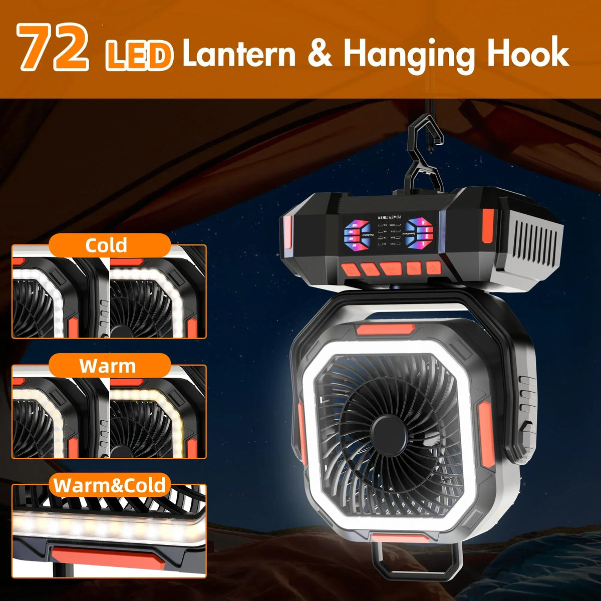 Oplaadbare campingventilator met 40000mAh batterij & LED lantaarn – F22