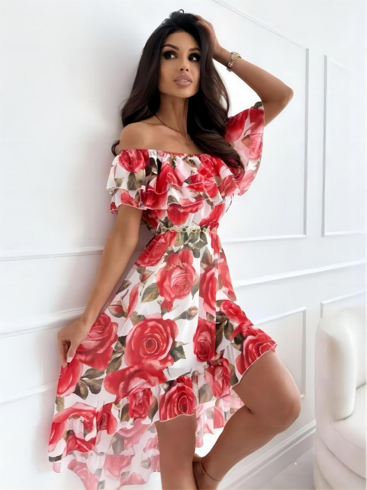 Off-Shoulder mini-jurk met ruches