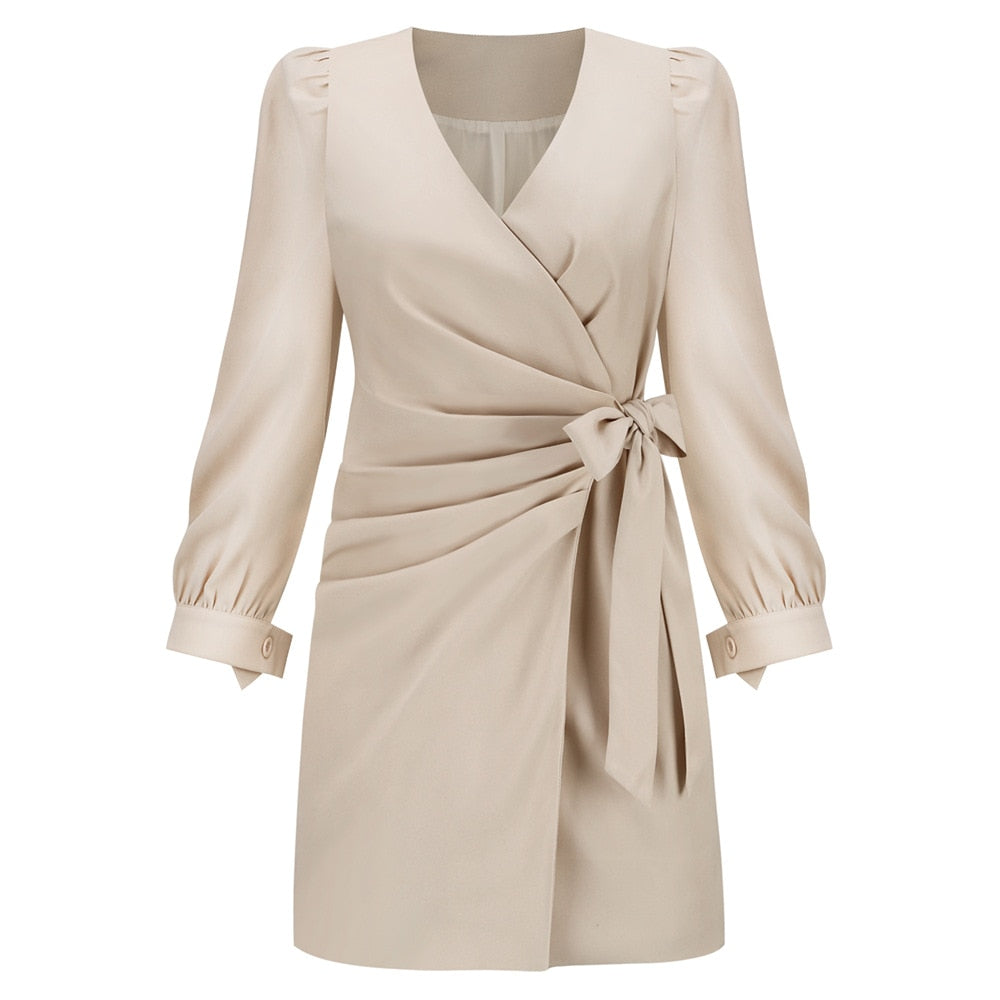 V-Hals lange mouw jurk – herfst/winter damesmode