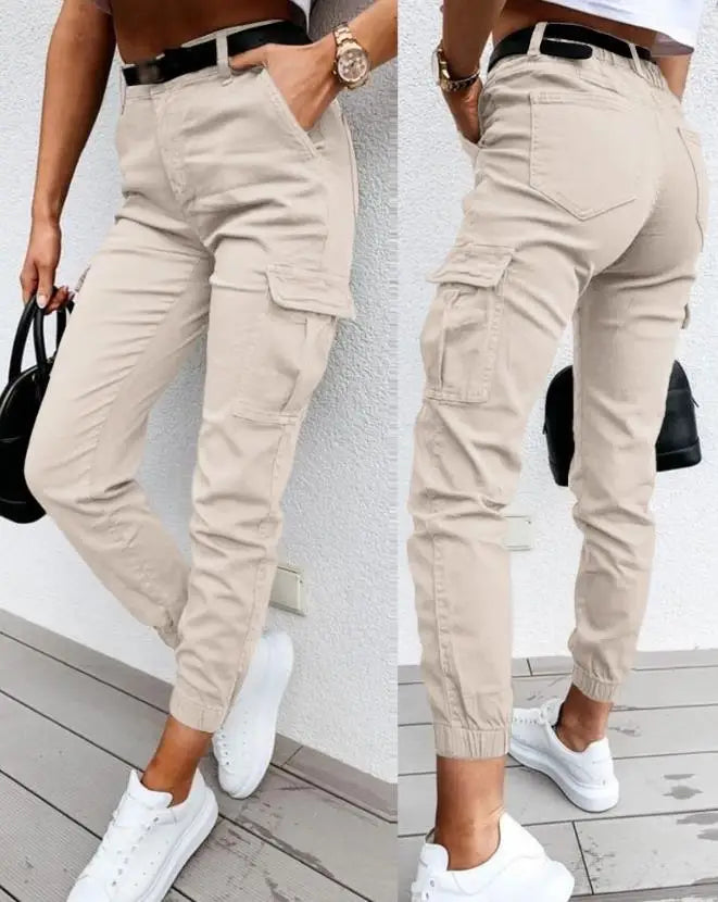 Dames cargo broek met stretch en hoge taille