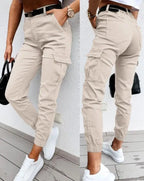 Dames cargo broek met stretch en hoge taille