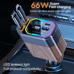 120W 4-in-1 opvouwbare auto oplader met USB-C & sigarettenaansteker adapter