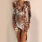 V-Hals geraffineerde bodycon jurk – nieuwjaarsfeestjurk – asymmetrische mini