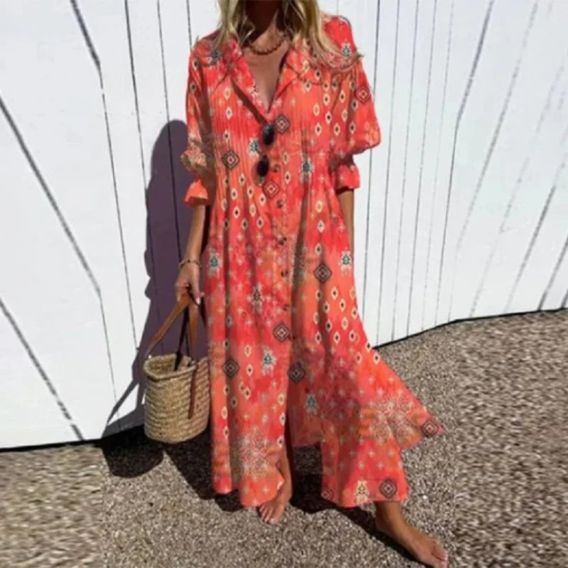 Archana | Boho-maxi-jurk met bloemenprint en lange mouwen