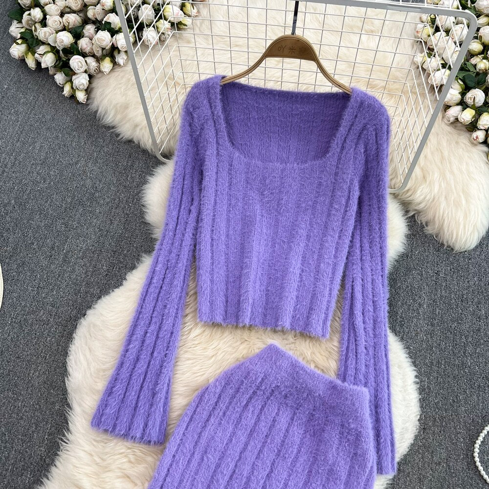 Gebreide twee-delige set – zachte trui & bodycon rok