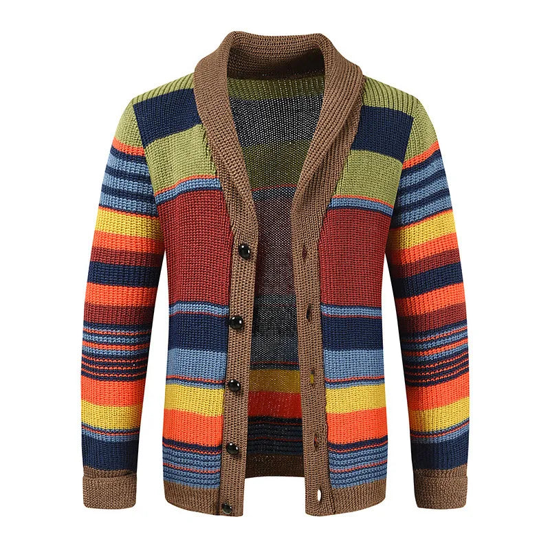 Gebreide heren cardigan met kleurblok en geometrisch patroon