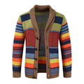 Gebreide heren cardigan met kleurblok en geometrisch patroon