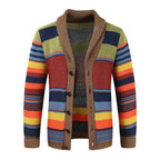 Gebreide heren cardigan met kleurblok en geometrisch patroon