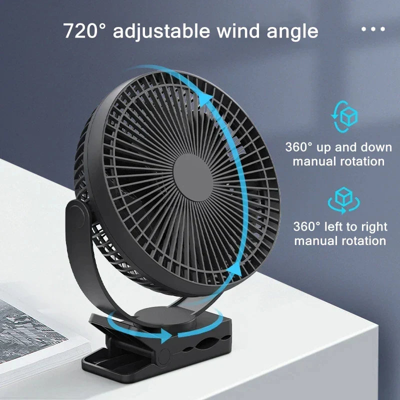 Draagbare USB oplaadbare ventilator met 10000mAh batterij & klem