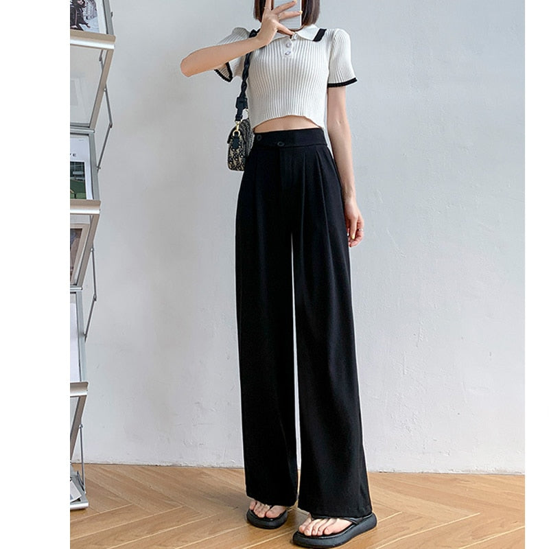 Casual hoge taille damesbroek met wijde pijpen — afbeelding 24