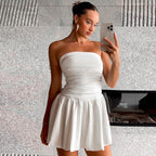 Witte strapless mini-jurk met geplooide details