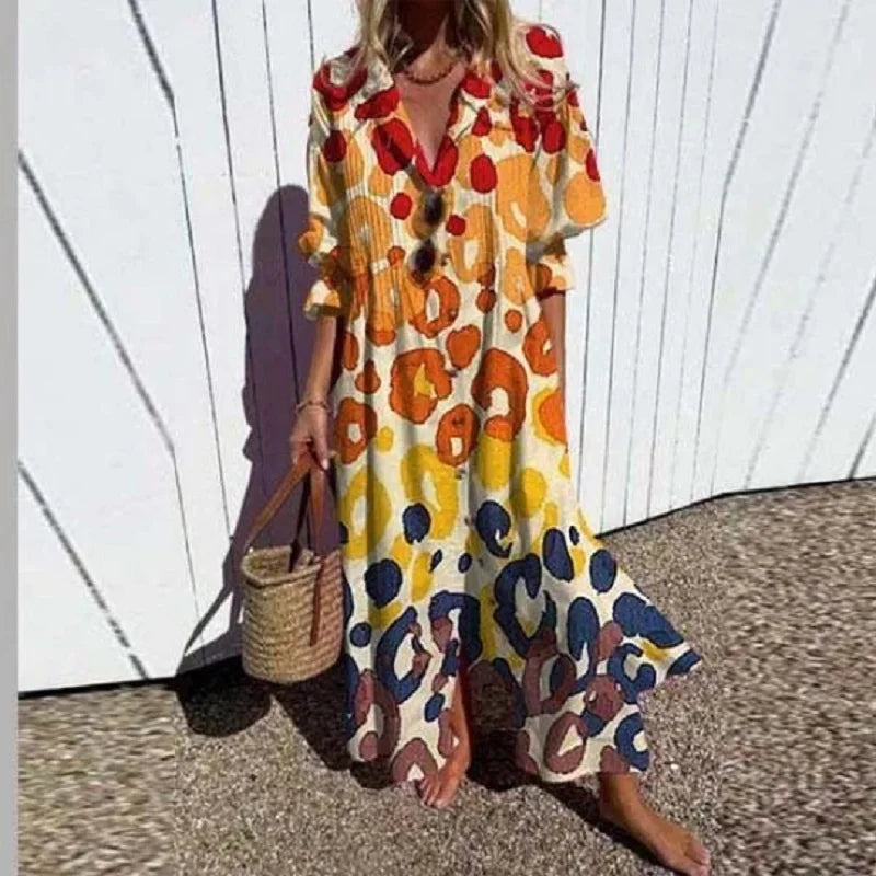 Archana | Boho-maxi-jurk met bloemenprint en lange mouwen
