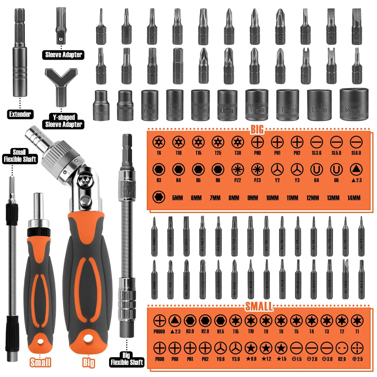 68-in-1 ratsleutelschroevendraaierset met magnetische bits & verlengstuk