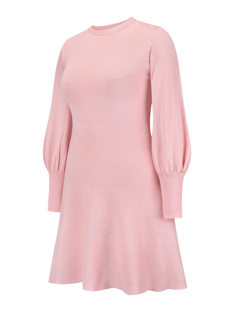 Gebreide trui jurk – o-hals, lange mouwen, A-Lijn