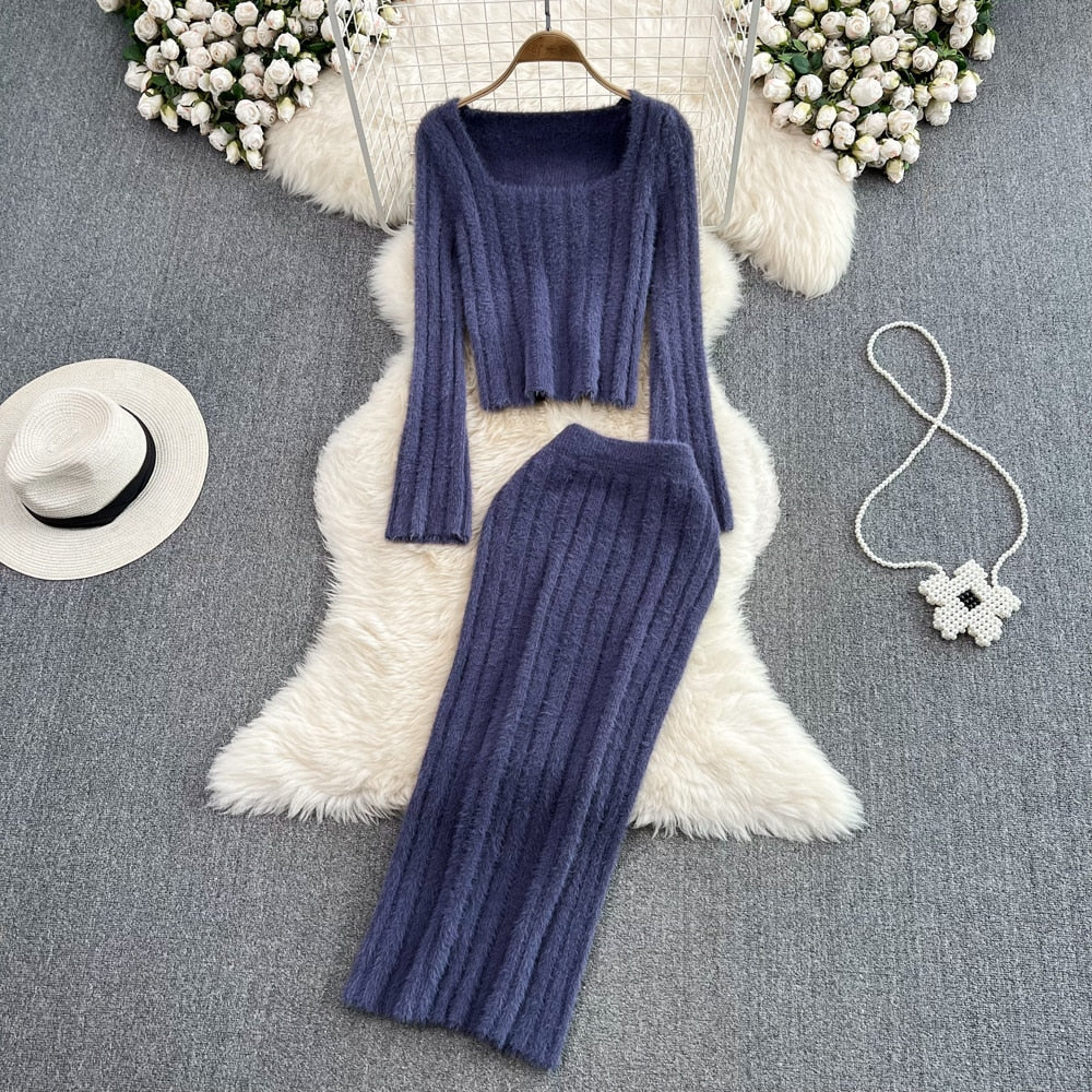 Gebreide twee-delige set – zachte trui & bodycon rok