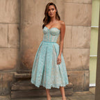 Strapless kant midi jurk met korsettop — afbeelding 16
