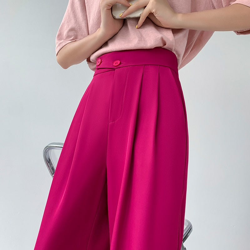 Casual hoge taille damesbroek met wijde pijpen