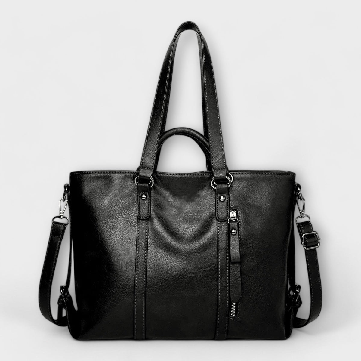 Ruime leren shopper met afneembare draagriem