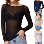 Transparante mesh-top met lange mouwen