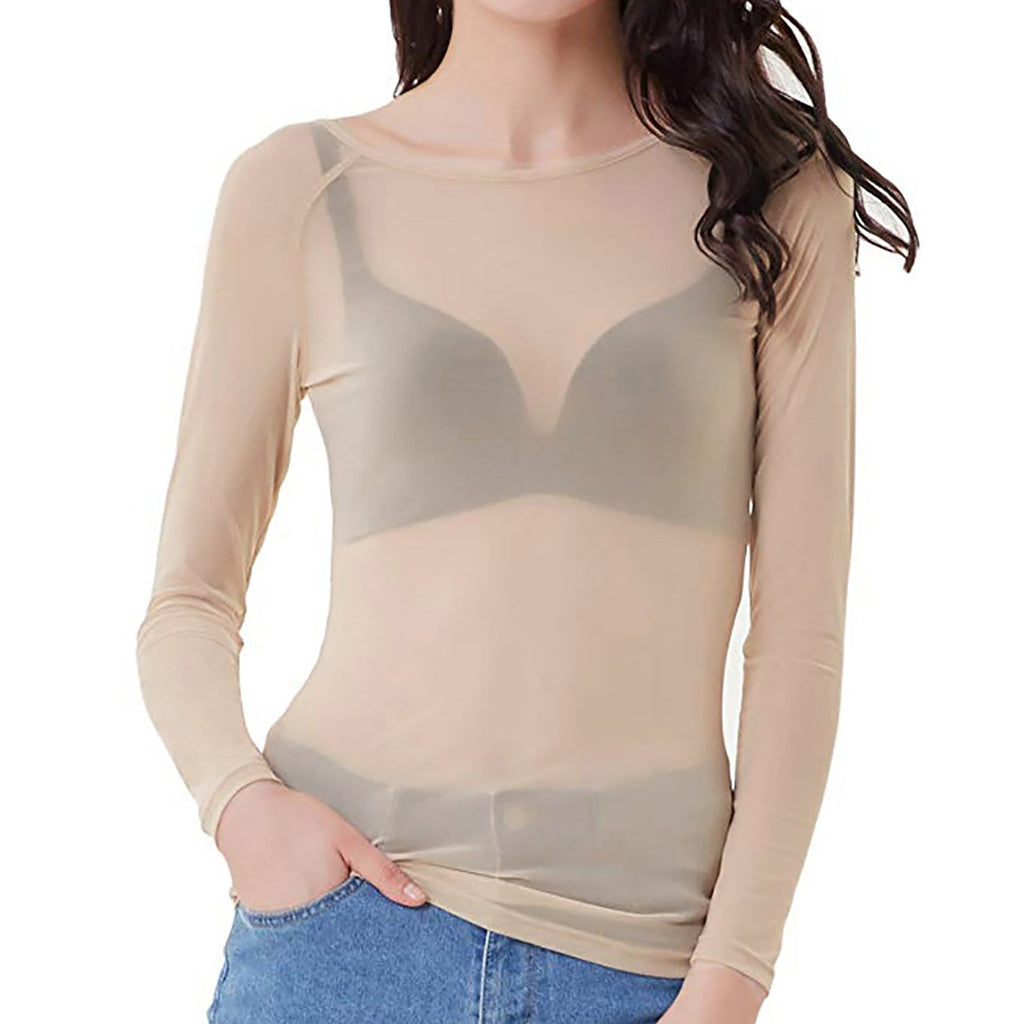 Transparante mesh-top met lange mouwen