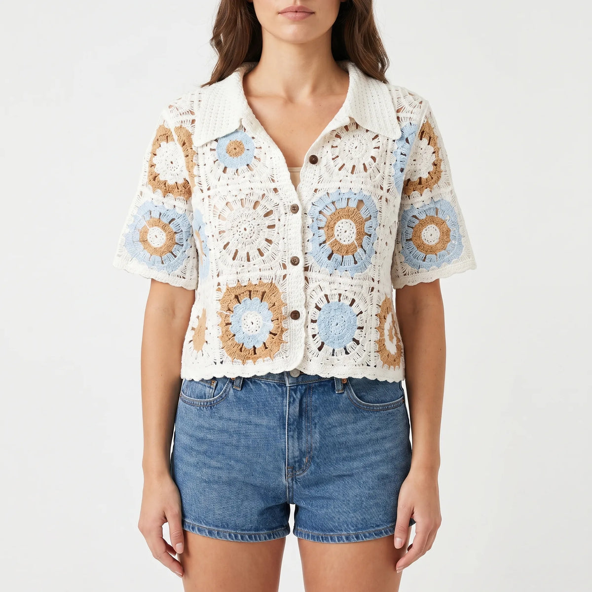 Gehaakte cardigan met korte mouwen