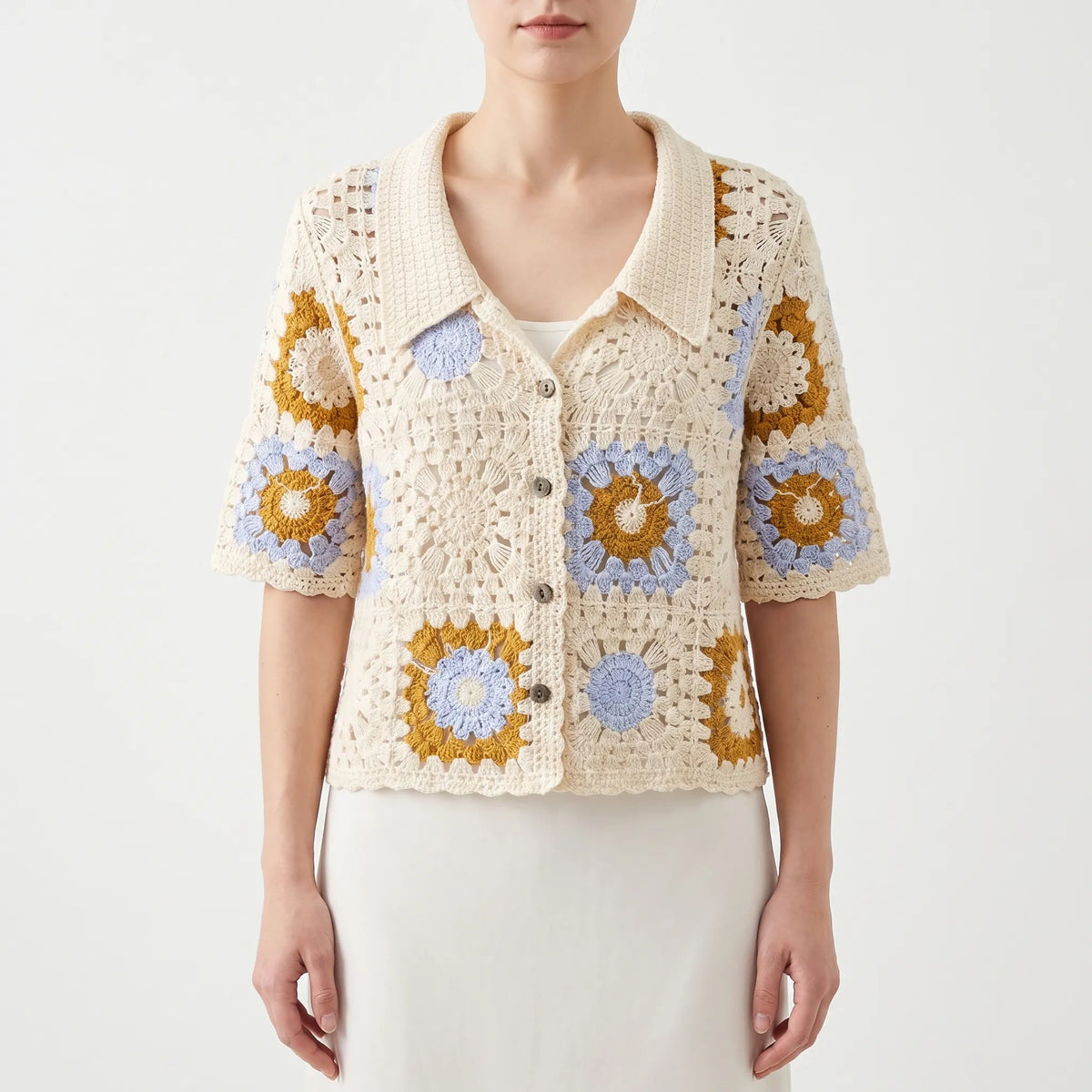 Gehaakte cardigan met korte mouwen