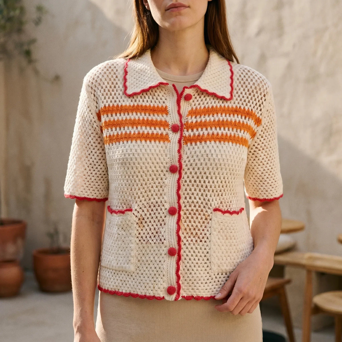 Gebreid vest met korte mouwen